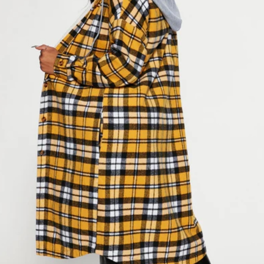Fashion Nova Yellow and Black Plaid Utility Hooded Fleece Jacket/Shacket - Picture 2 of 9